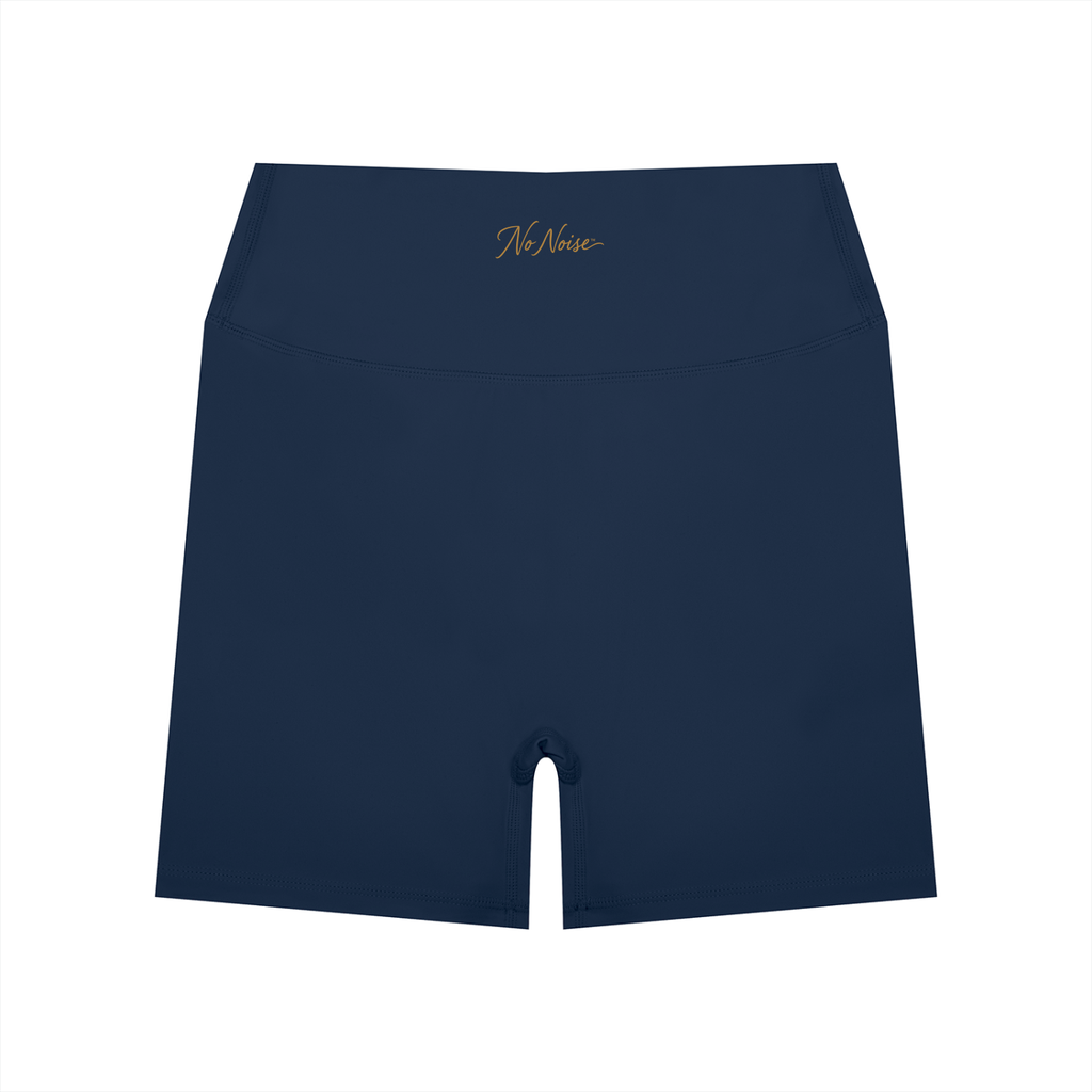NO NOISE™ Navy blue high-waist biker shorts, front