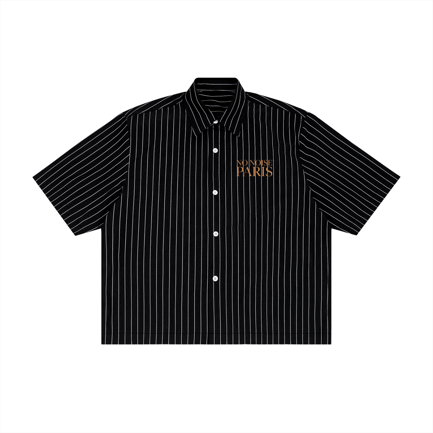 NO NOISE™ CHAPTER 001 PARIS STRIPE CODE BOXY SHIRT — BLACK