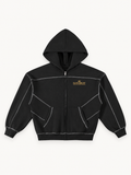 Contrast-Stitched Boxy Zip Hoodie — Black