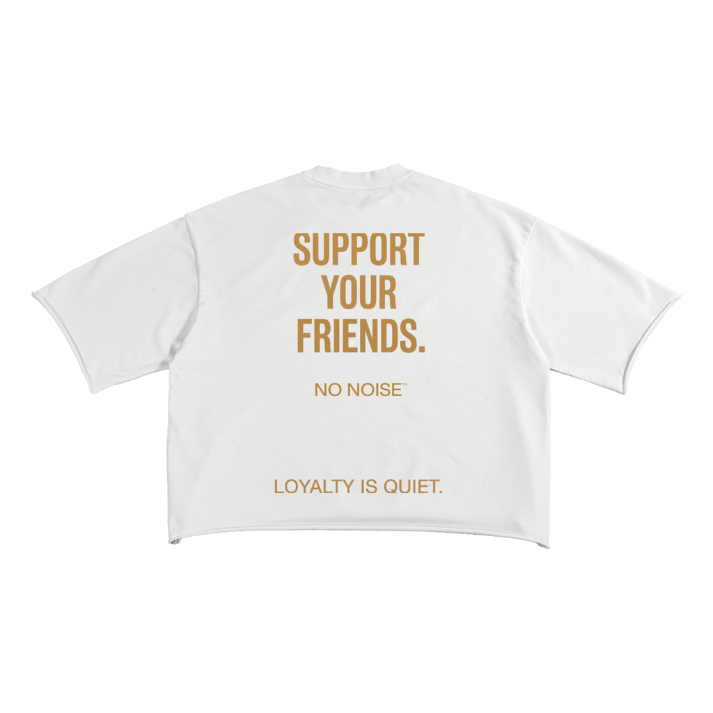 Support Your Friends - French Terry Raw Edge T-Shirt-White — View 2