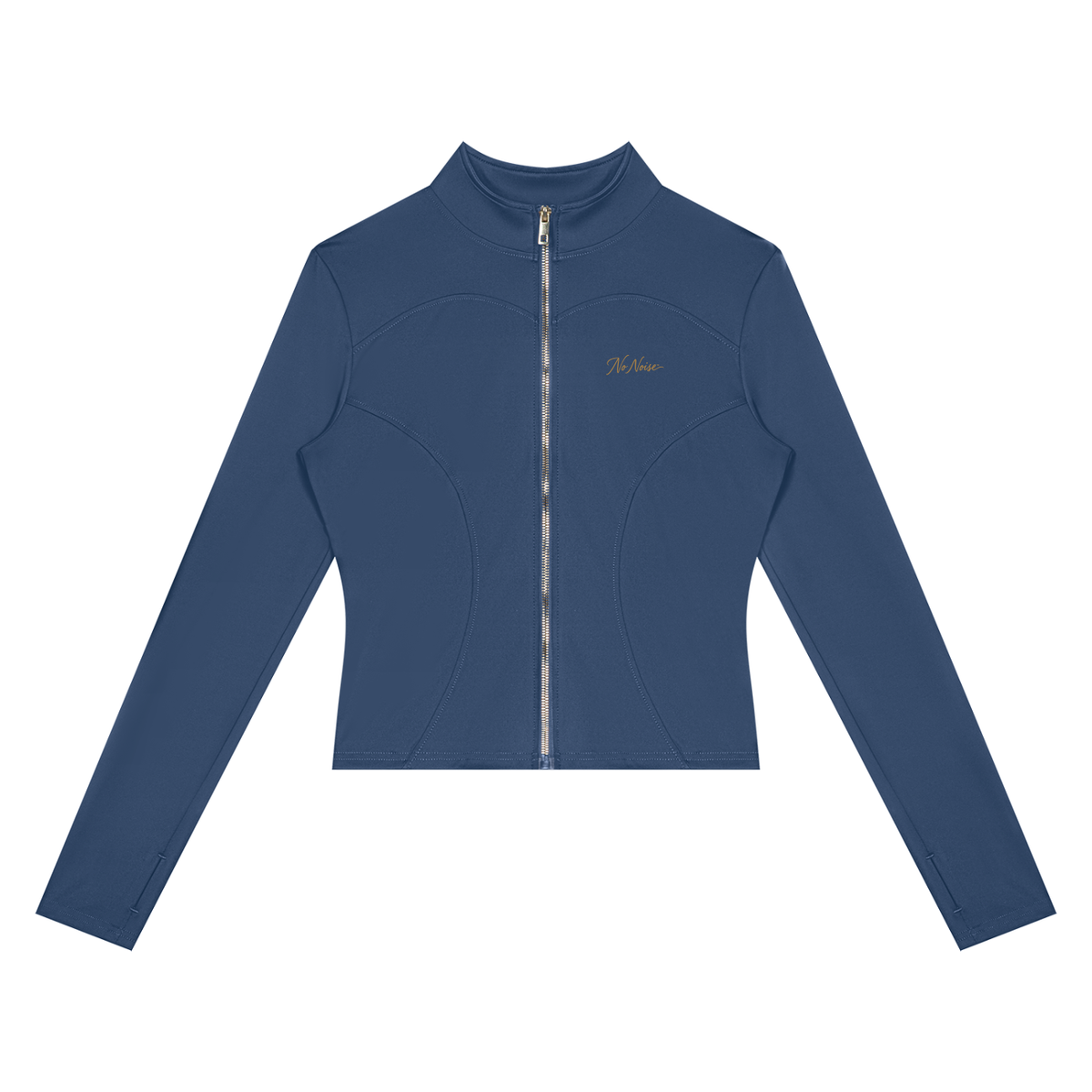 NO NOISE™ Navy blue paneled zip jacket, front
