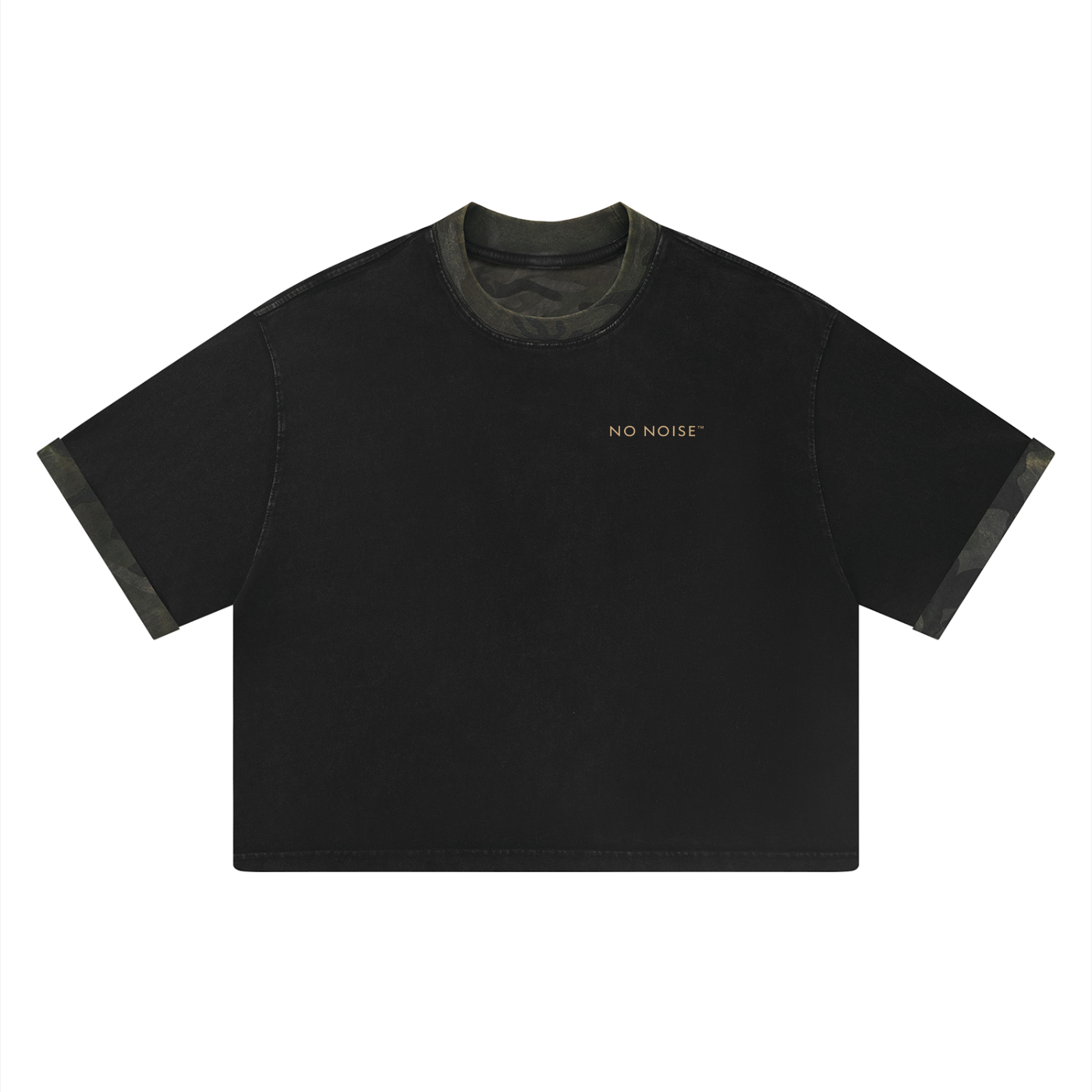 NO NOISE™ Mineral Wash Boxy Panel Tee — Gray Camo
