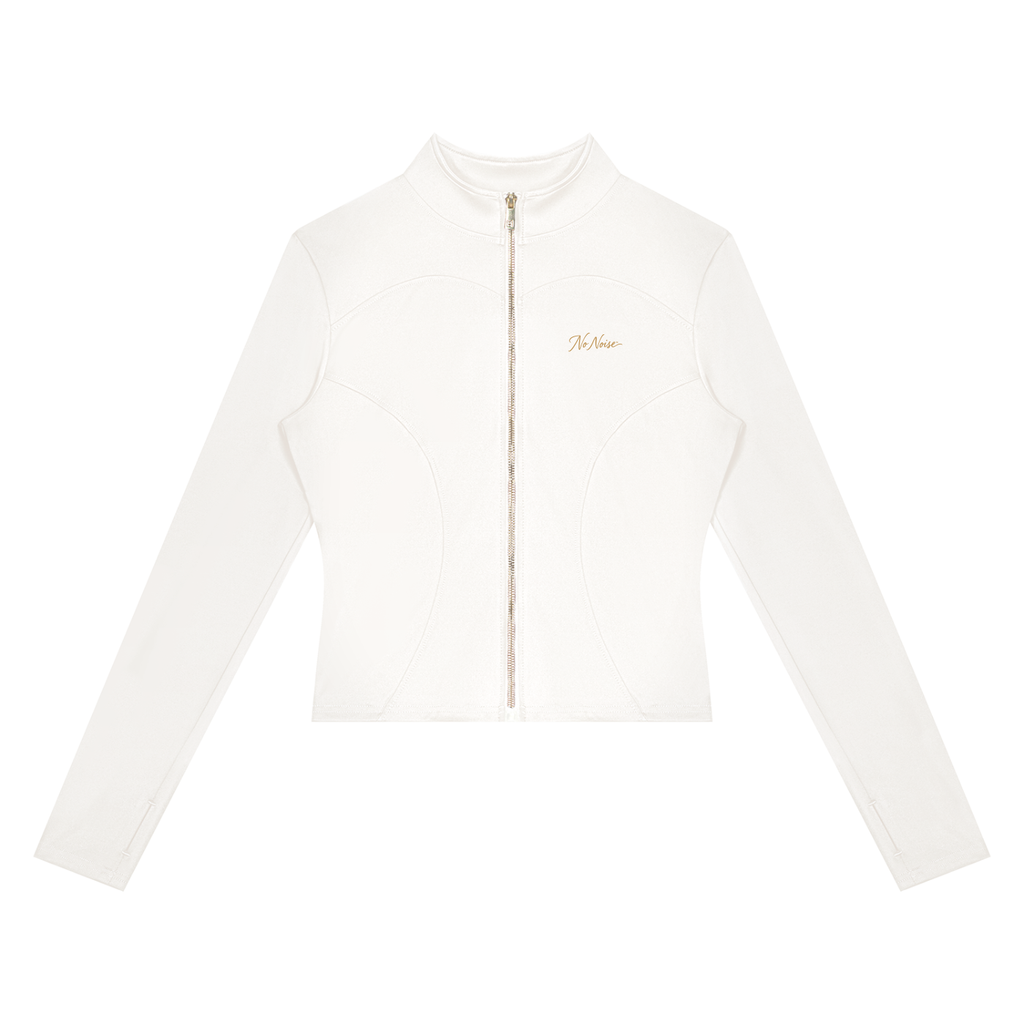 NO NOISE™ White paneled zip jacket, front