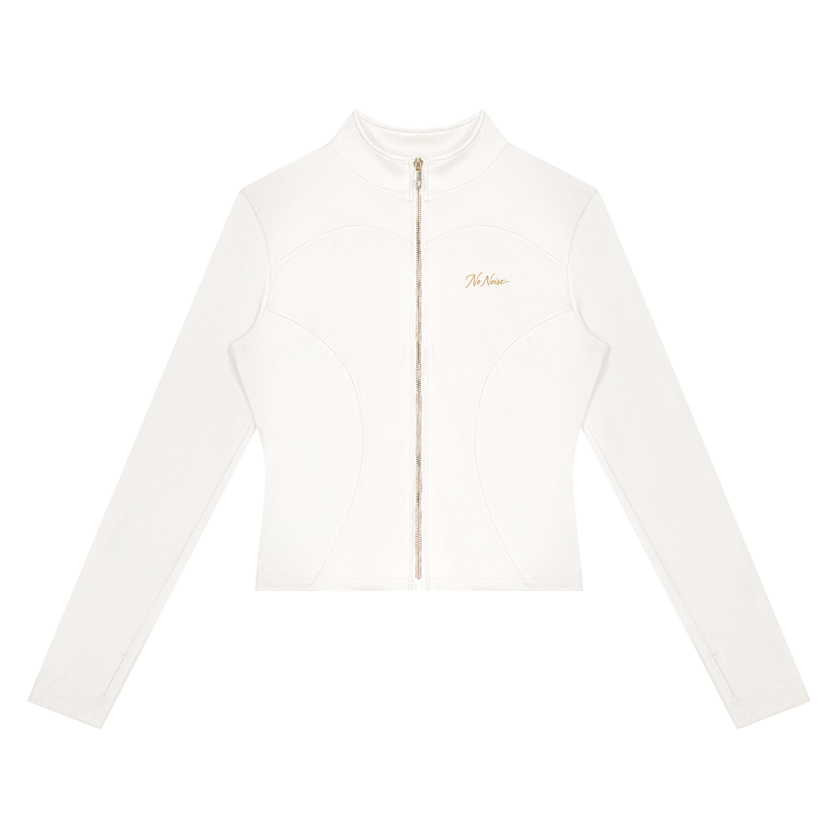 NO NOISE™ White paneled zip jacket, front