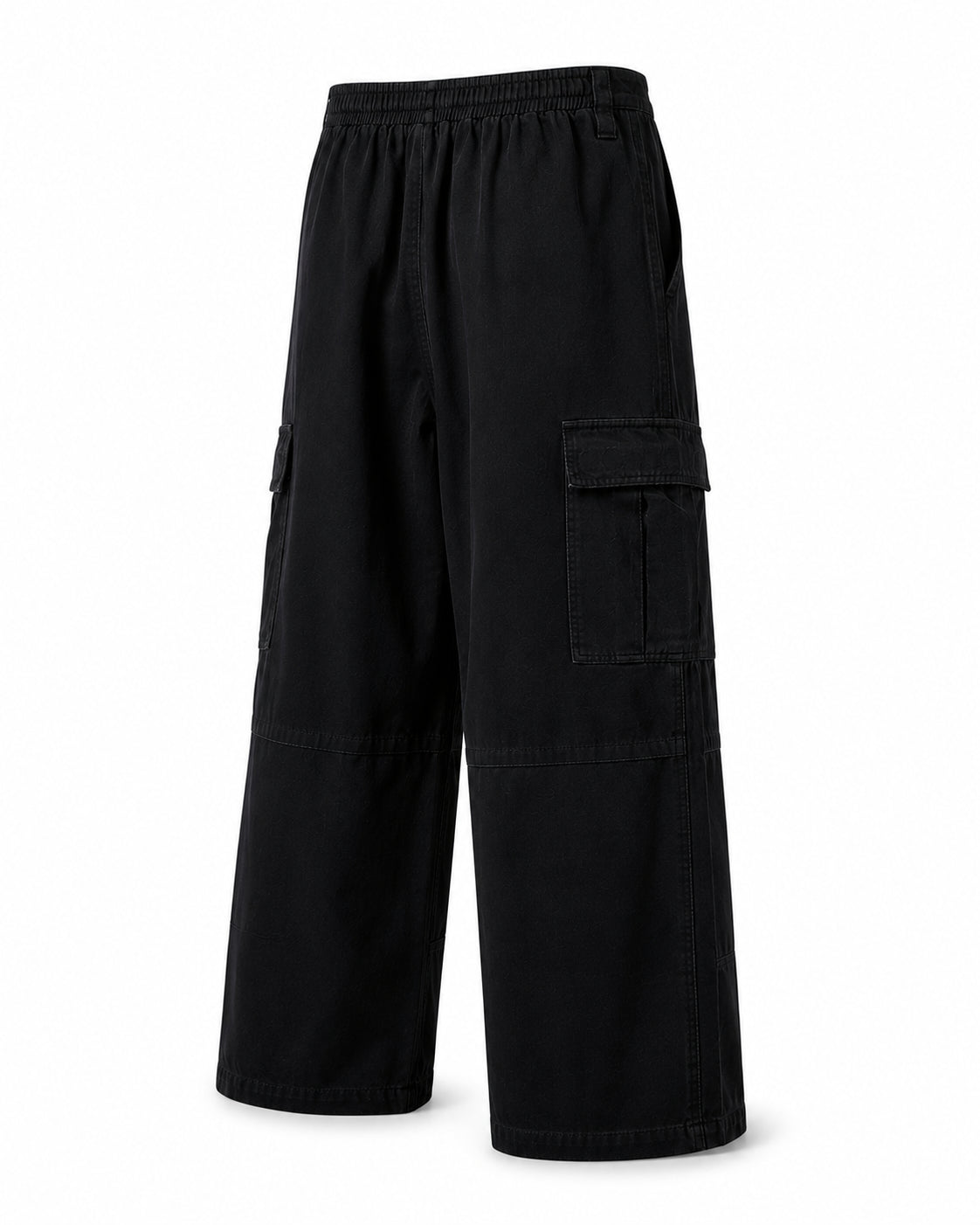 NO NOISE™ 001 Wide Leg Cargo Pant — Black, back view