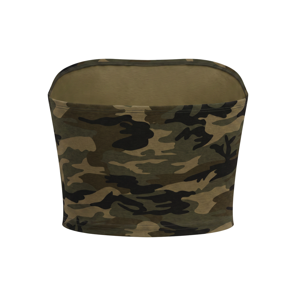 NO NOISE Women’s Camo Cropped Tube Top, back shaped product view.