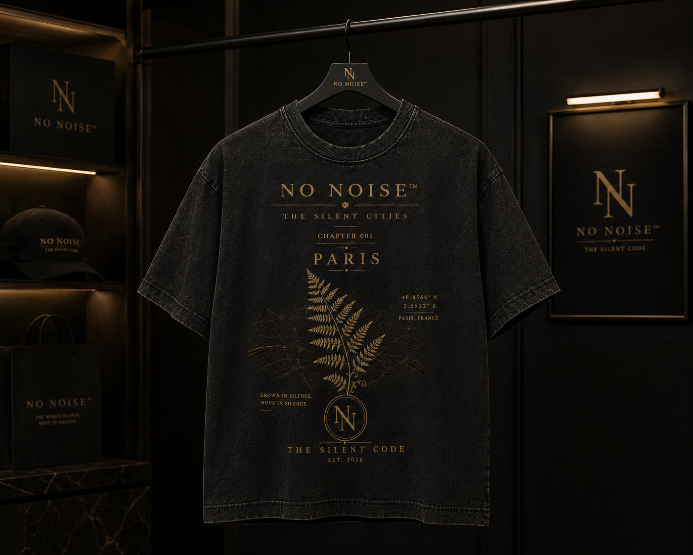 NO NOISE™ HEAVYWEIGHT VINTAGE WASH FRAYED TEE — BLACK
