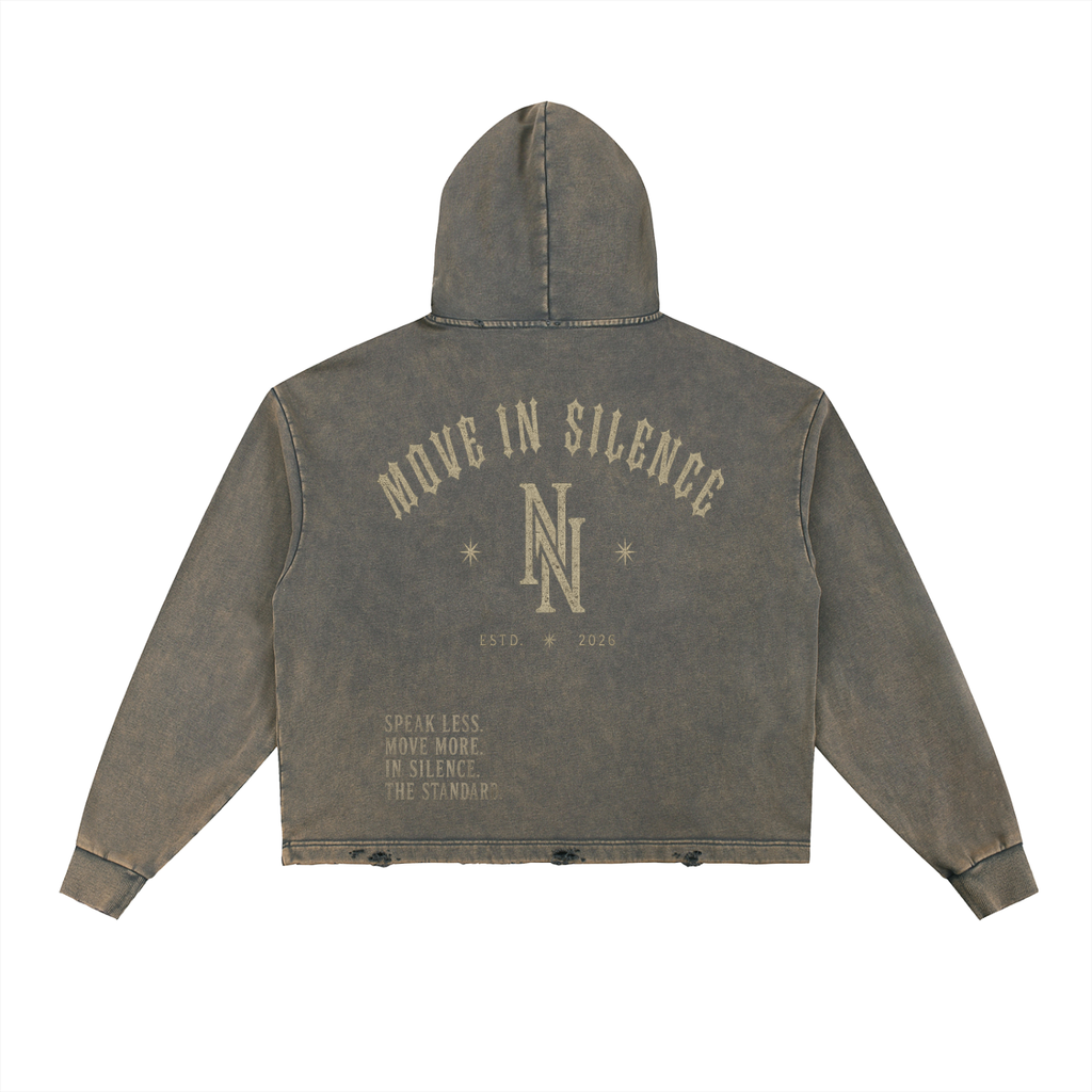 NO NOISE™ SPEAK LESS VINTAGE WASHED HOODIE — ESTD. 2026