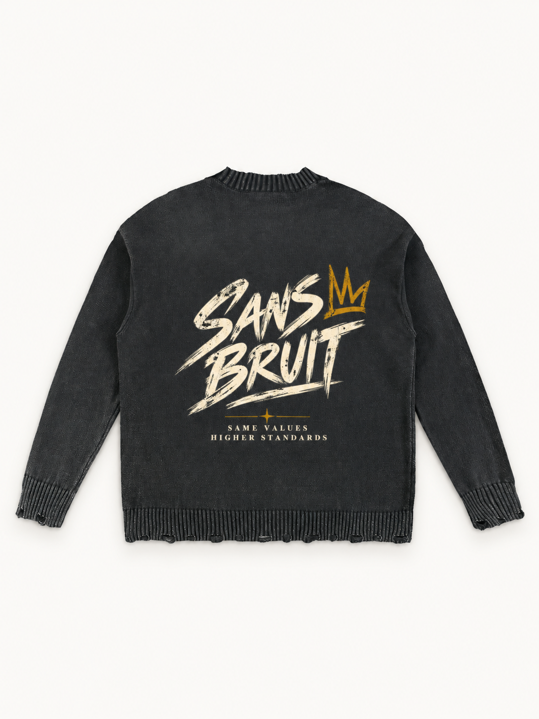 Silent Standard Frayed Knit Sweater — Washed Black