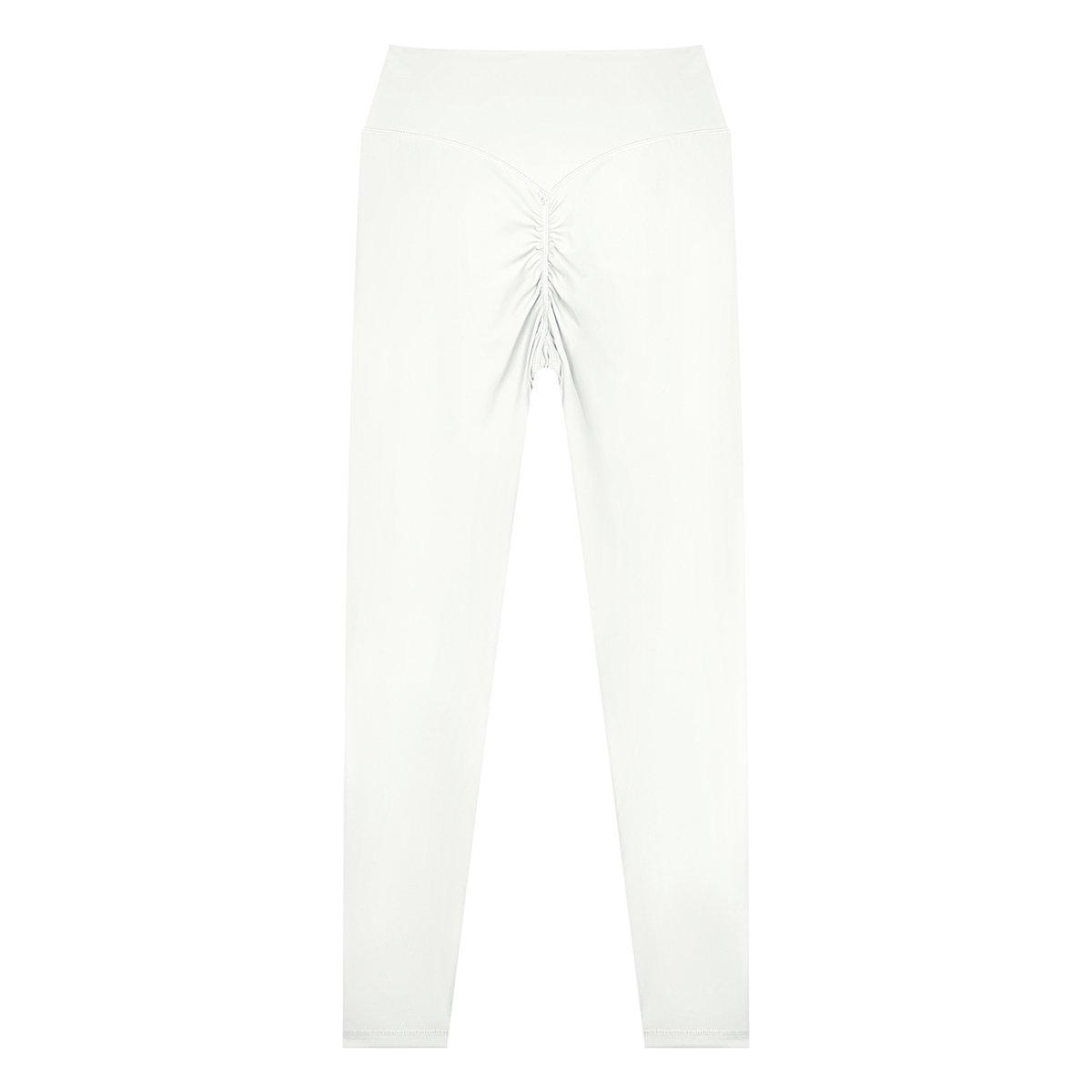 NO NOISE Poise High-Rise Leggings — Chalk, white, back flat view showing ruched seam.