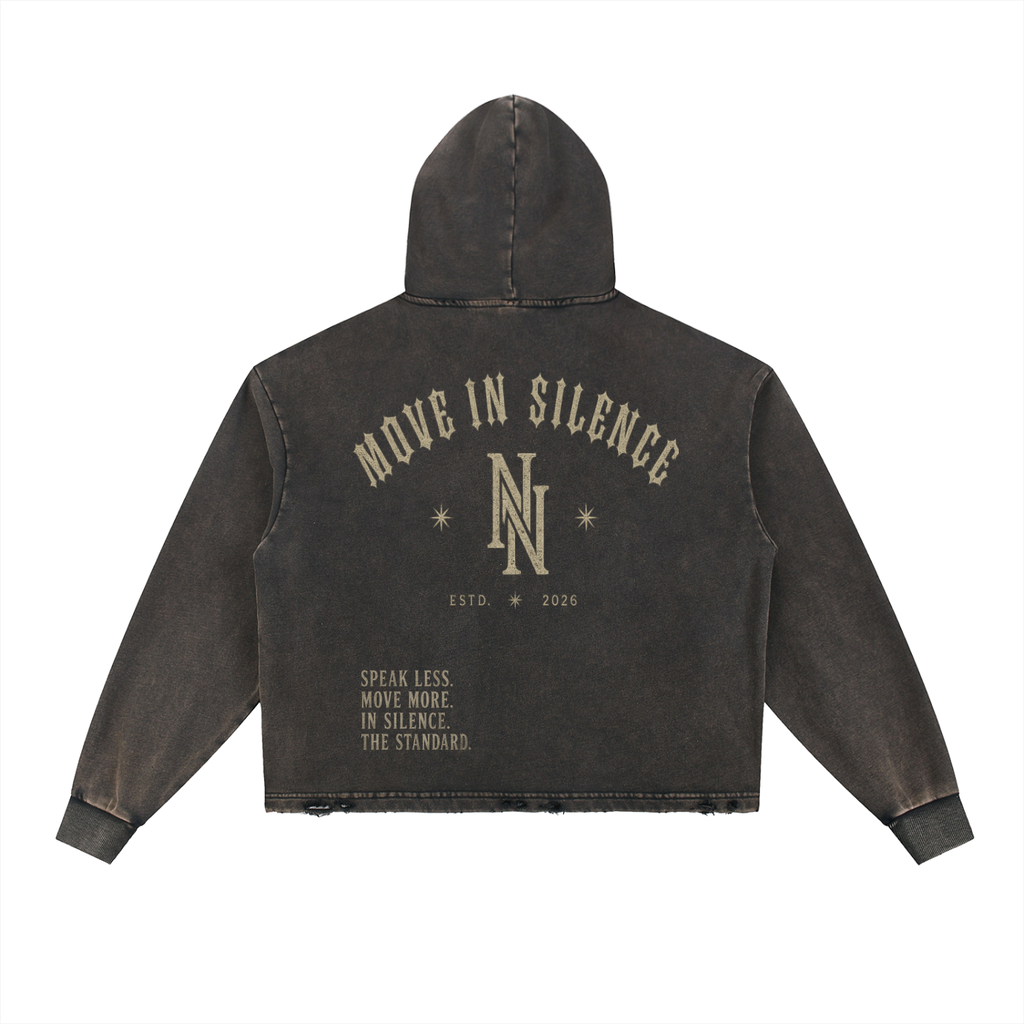 NO NOISE™ SPEAK LESS VINTAGE WASHED HOODIE — ESTD. 2026
