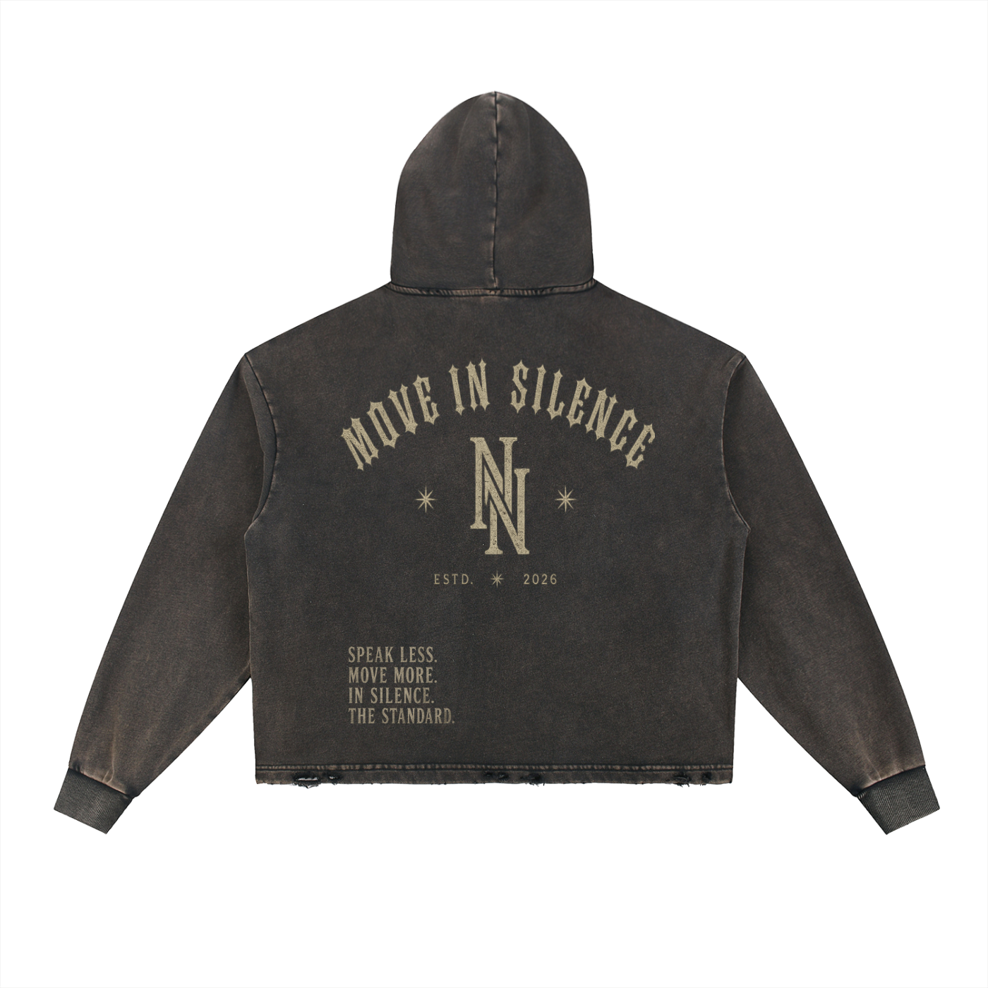NO NOISE™ SPEAK LESS VINTAGE WASHED HOODIE — ESTD. 2026