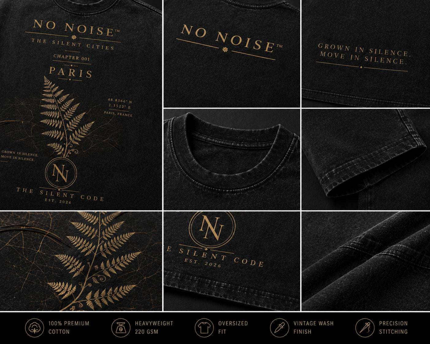 NO NOISE™ HEAVYWEIGHT VINTAGE WASH FRAYED TEE — BLACK