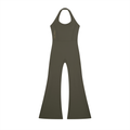 NO NOISE™ Motion Halter Jumpsuit — Army Green in army green — four-way stretch performance fabric, fitted fit — front view