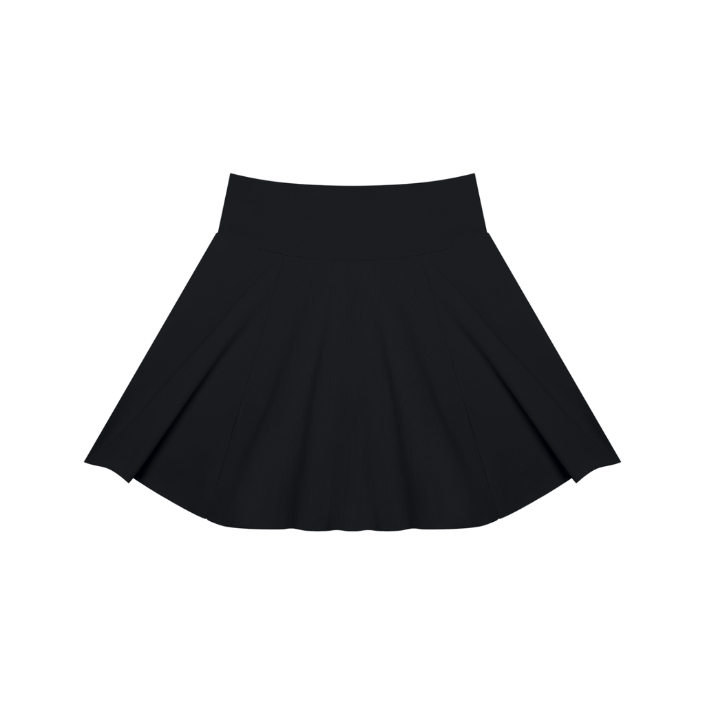 NO NOISE™ Court Skirt — Black in black — stretch woven, a-line fit — back view