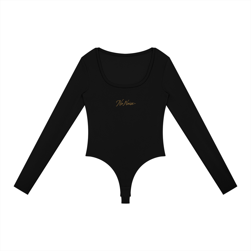 NO NOISE™ Foundation Bodysuit — Obsidian in obsidian black — ribbed stretch cotton-blend, fitted fit — front view