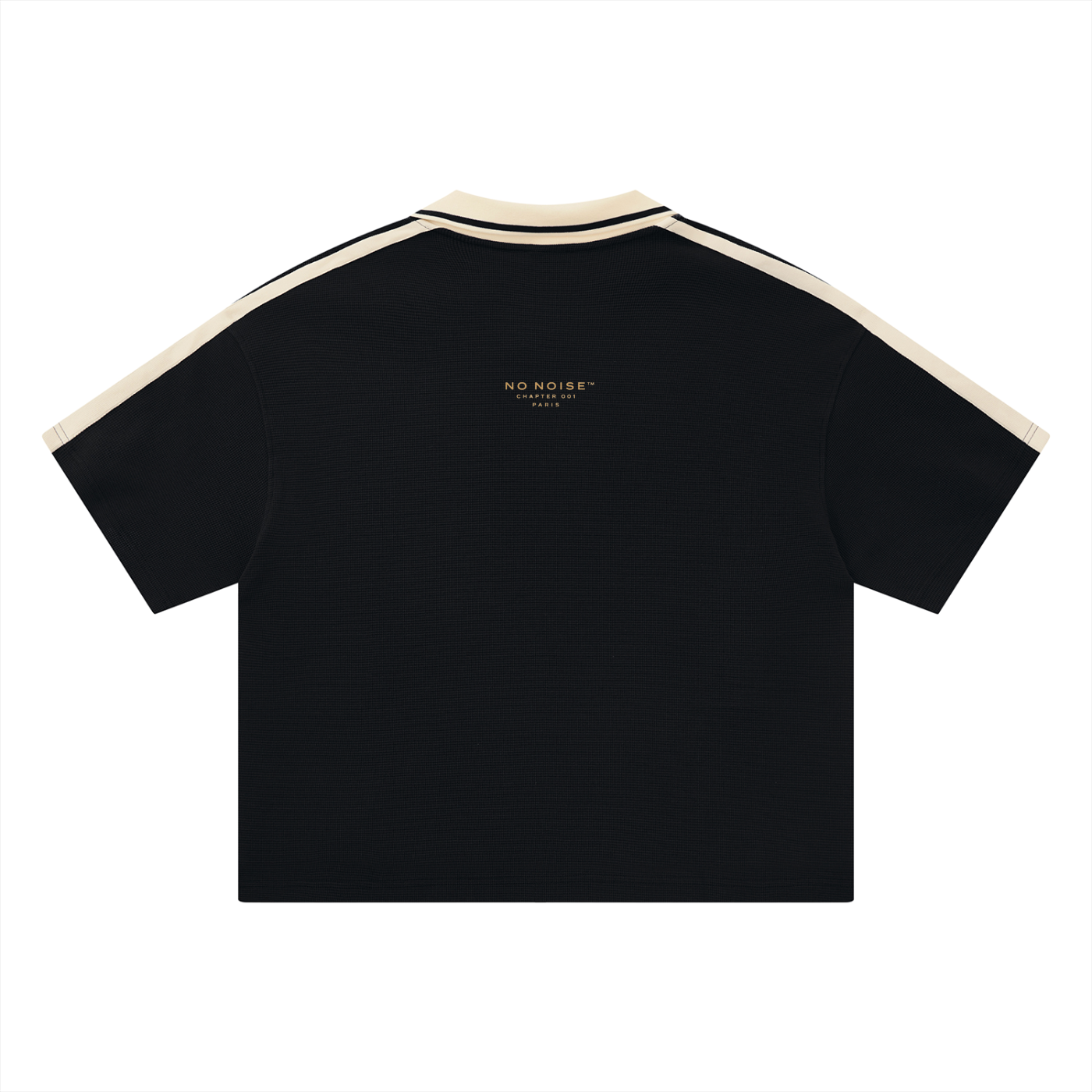NO NOISE™ Chapter 001 Paris Unisex Color Block Polo Shirt — Black/Cream, back view