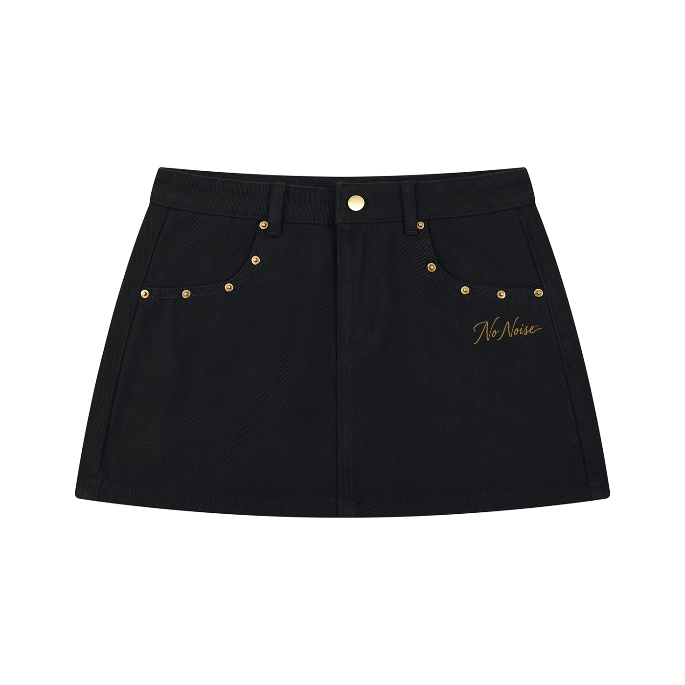 NO NOISE™ HER Rivet Denim Mini Skirt — rigid denim, mini fit — front view