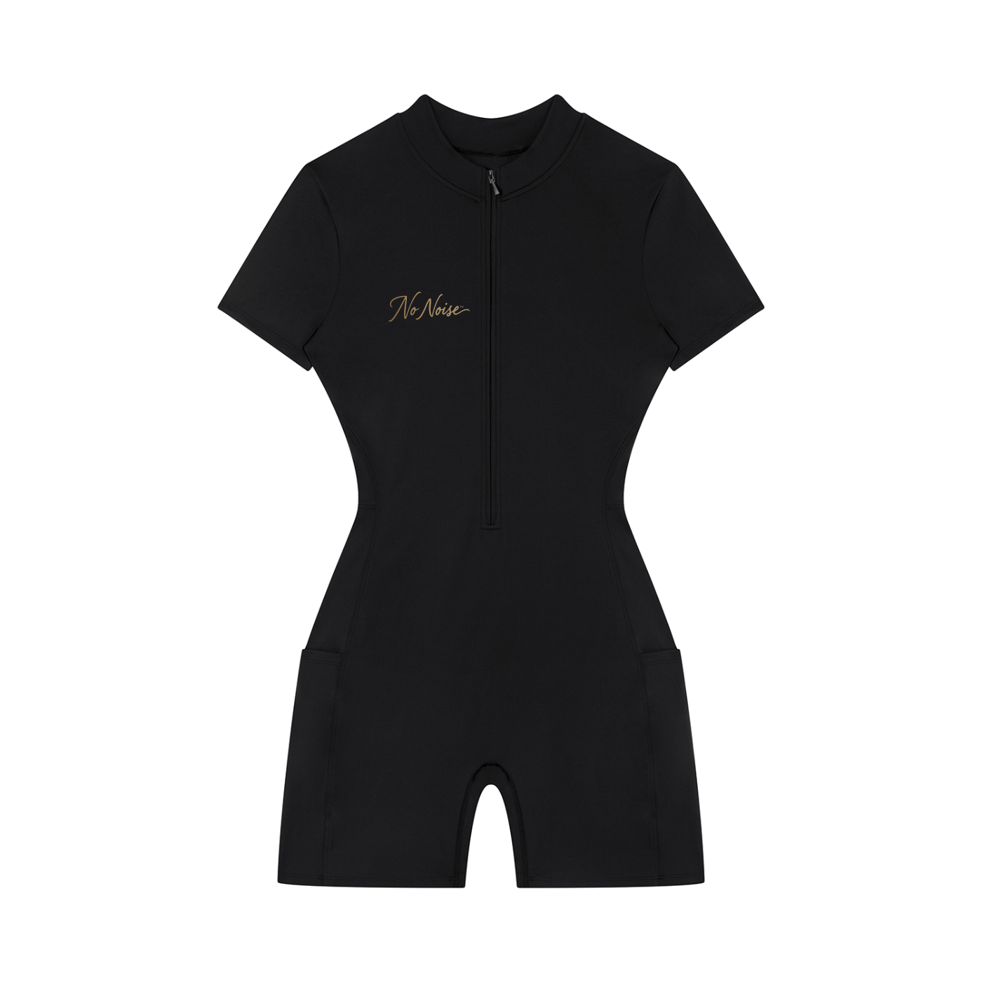 NO NOISE™ Motion Quarter-Zip Short Sleeve in black — performance stretch knit, athletic fit — front view