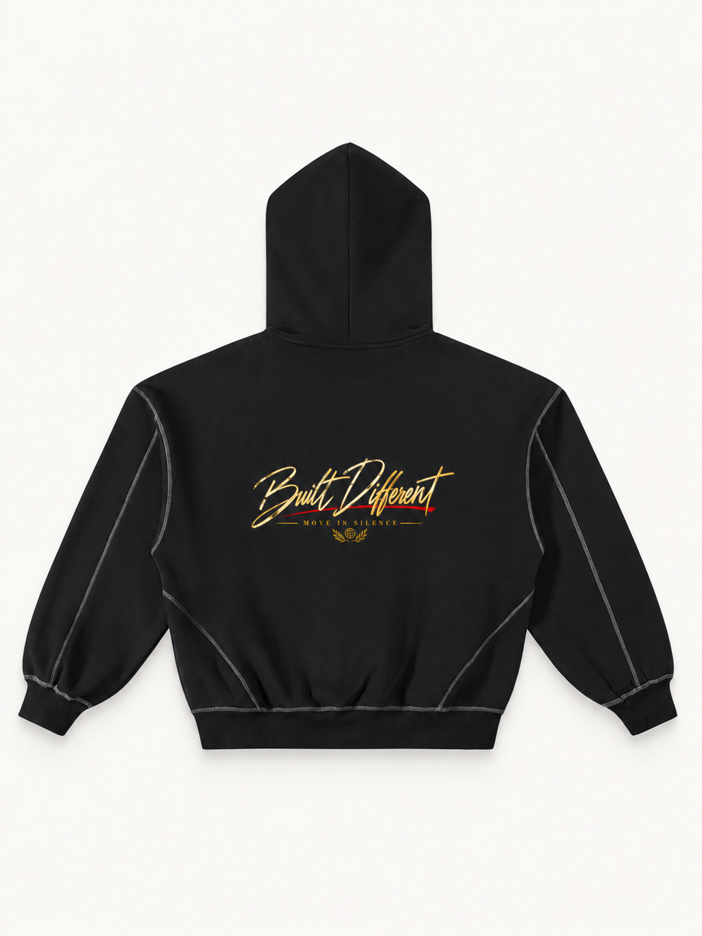 Contrast-Stitched Boxy Zip Hoodie — Black