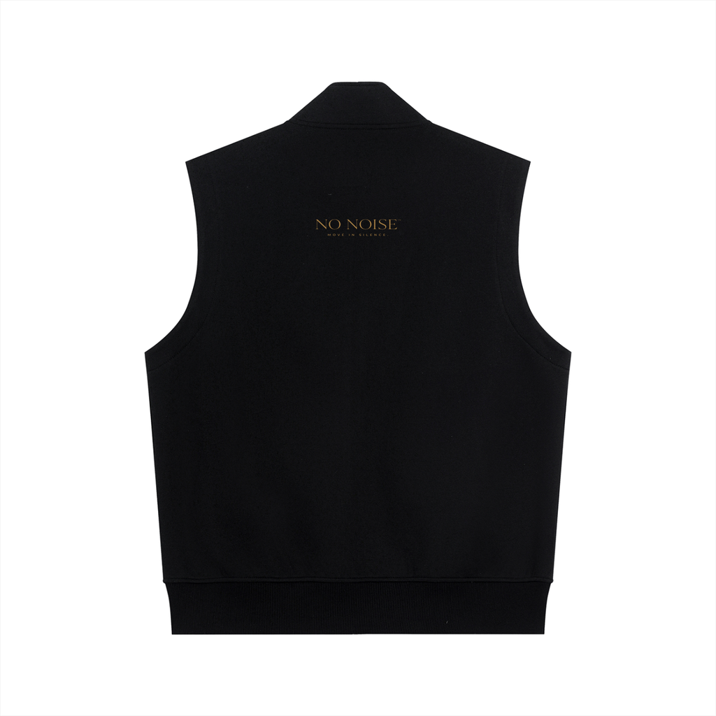 NO NOISE™ Essential Vest in charcoal — midweight cotton-blend, relaxed fit — back view