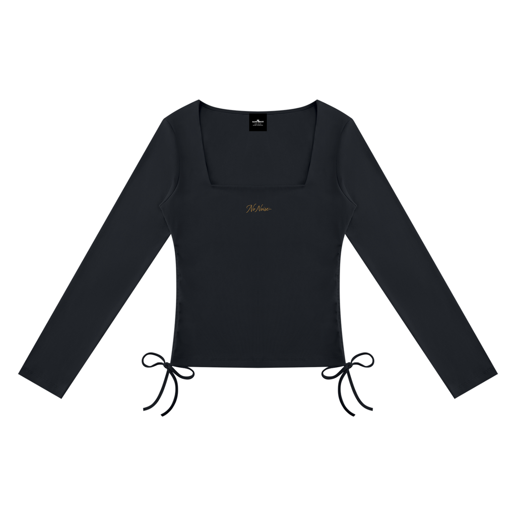 NO NOISE™ Black ruched square-neck top, front