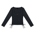 NO NOISE™ Black ruched square-neck top, front