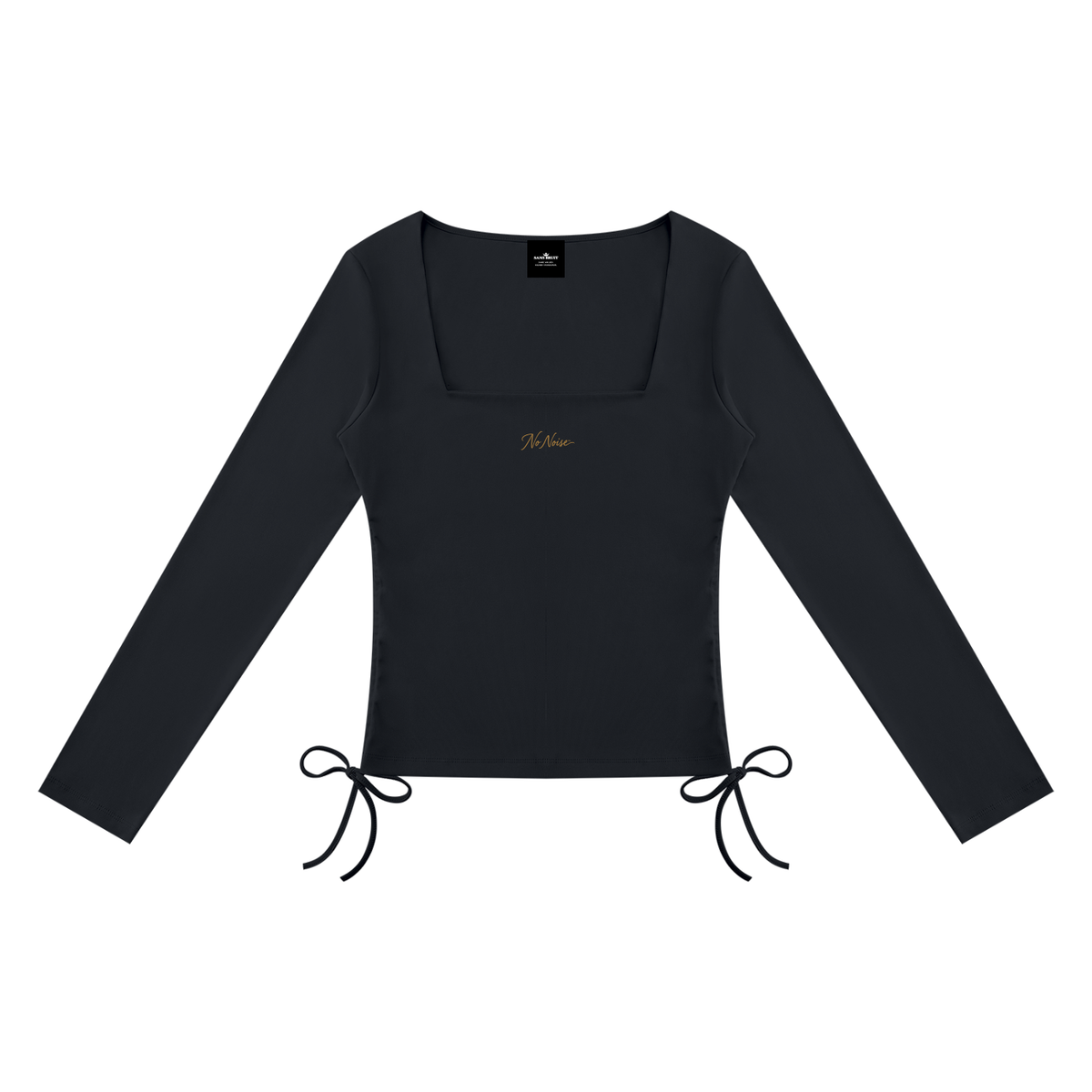 NO NOISE™ Black ruched square-neck top, front