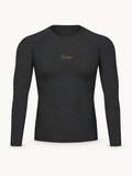 NO NOISE Essential Performance Long Sleeve, black, front view showing long sleeves and gold chest script.