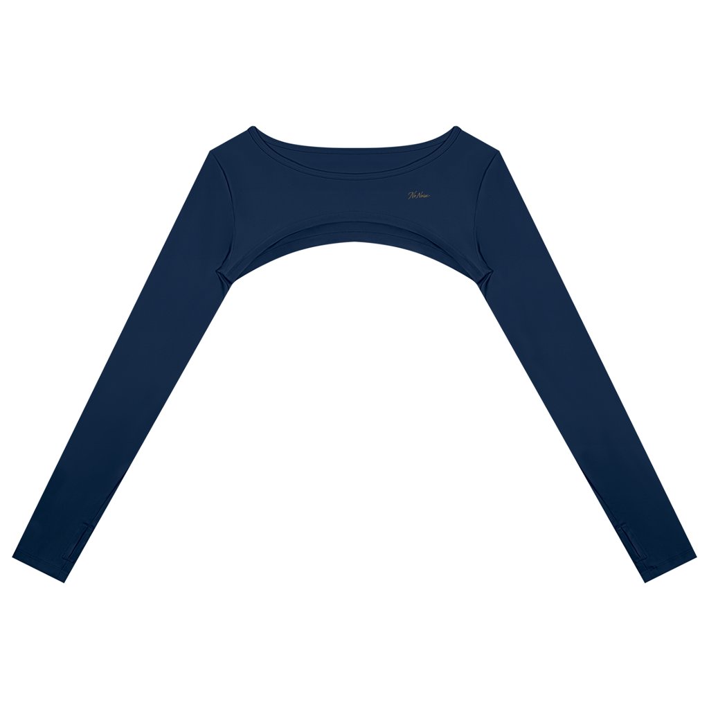 NO NOISE™ Navy blue cutout long-sleeve shrug, front