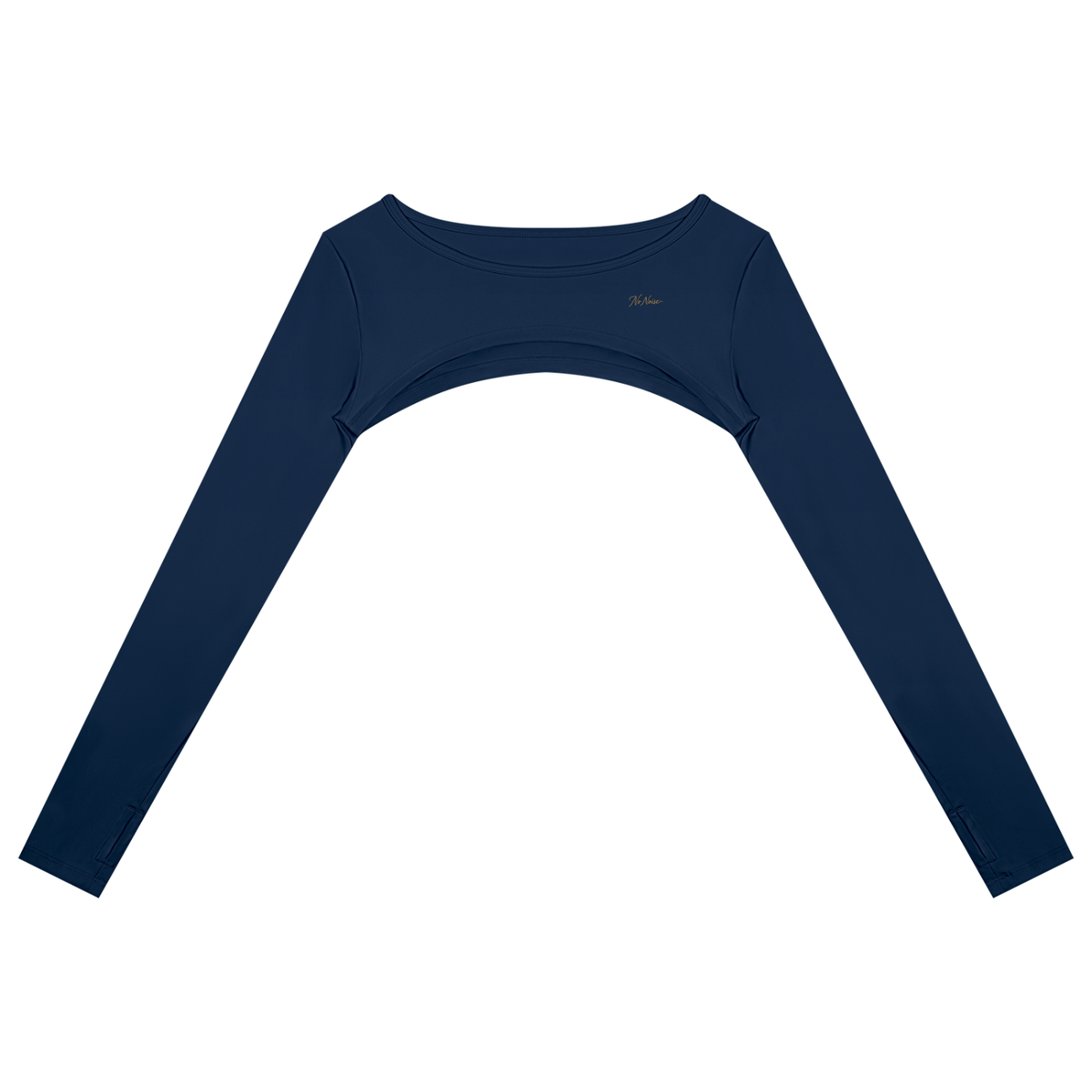 NO NOISE™ Navy blue cutout long-sleeve shrug, front