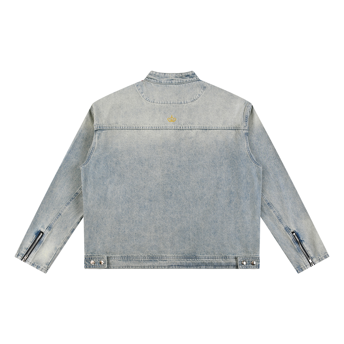 NO NOISE™ Sans Bruit moto denim jacket in vintage wash — back view