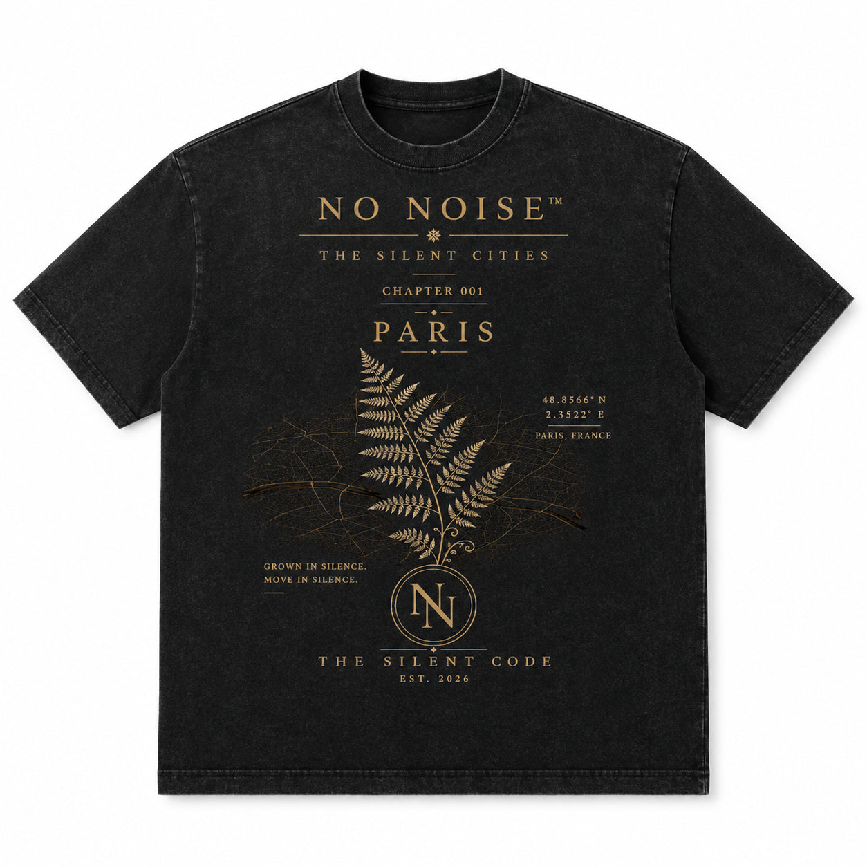 NO NOISE™ HEAVYWEIGHT VINTAGE WASH FRAYED TEE — BLACK
