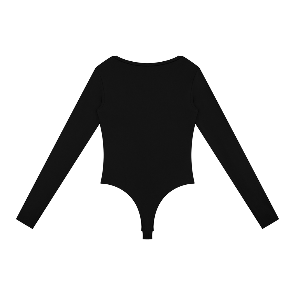 NO NOISE™ Foundation Bodysuit — Obsidian in obsidian black — ribbed stretch cotton-blend, fitted fit — back view