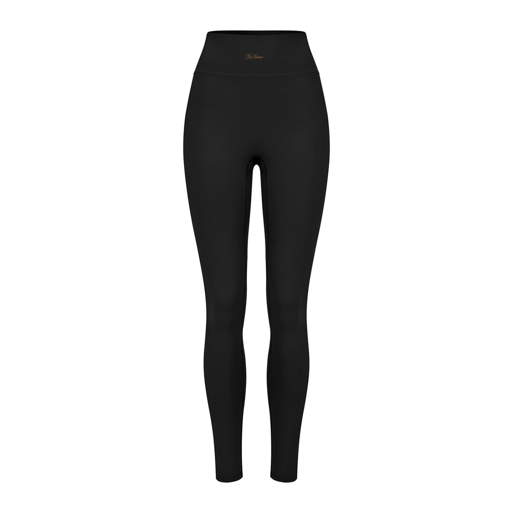 NO NOISE Poise High-Rise Leggings — Onyx, black, front shaped product view.