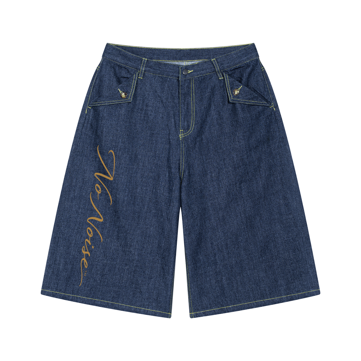 NO NOISE The Sans Bruit Denim Bermuda — Indigo, front product view.
