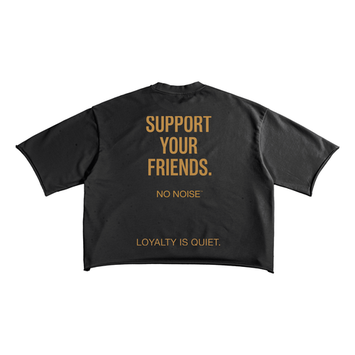 Support Your Friends - French Terry Raw Edge T-Shirt-Noir — View 2