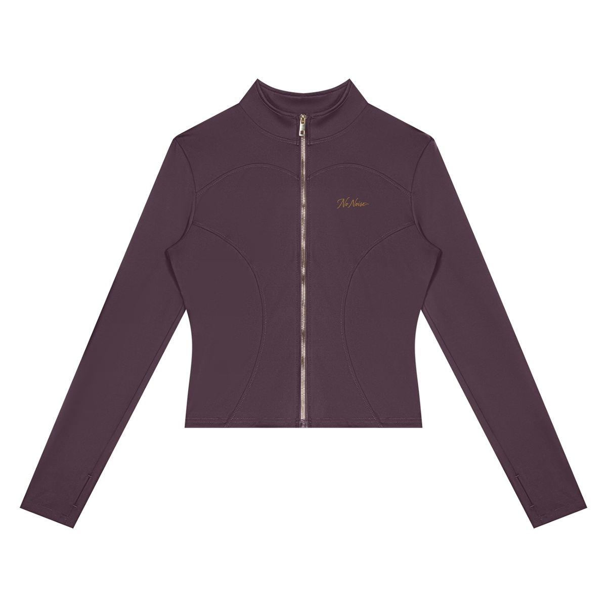 NO NOISE™ Plum purple paneled zip jacket, front