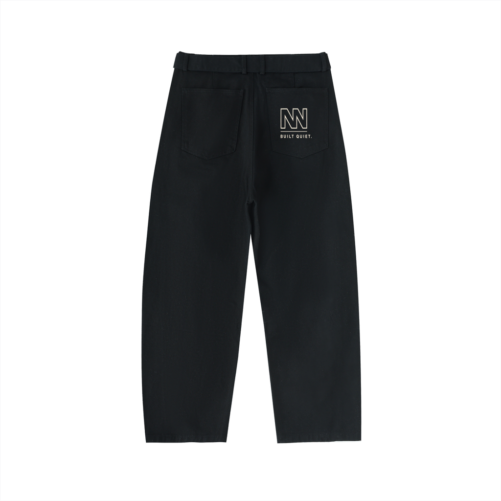 NO NOISE™ Belted Barrel-Leg Chino Pants — Black