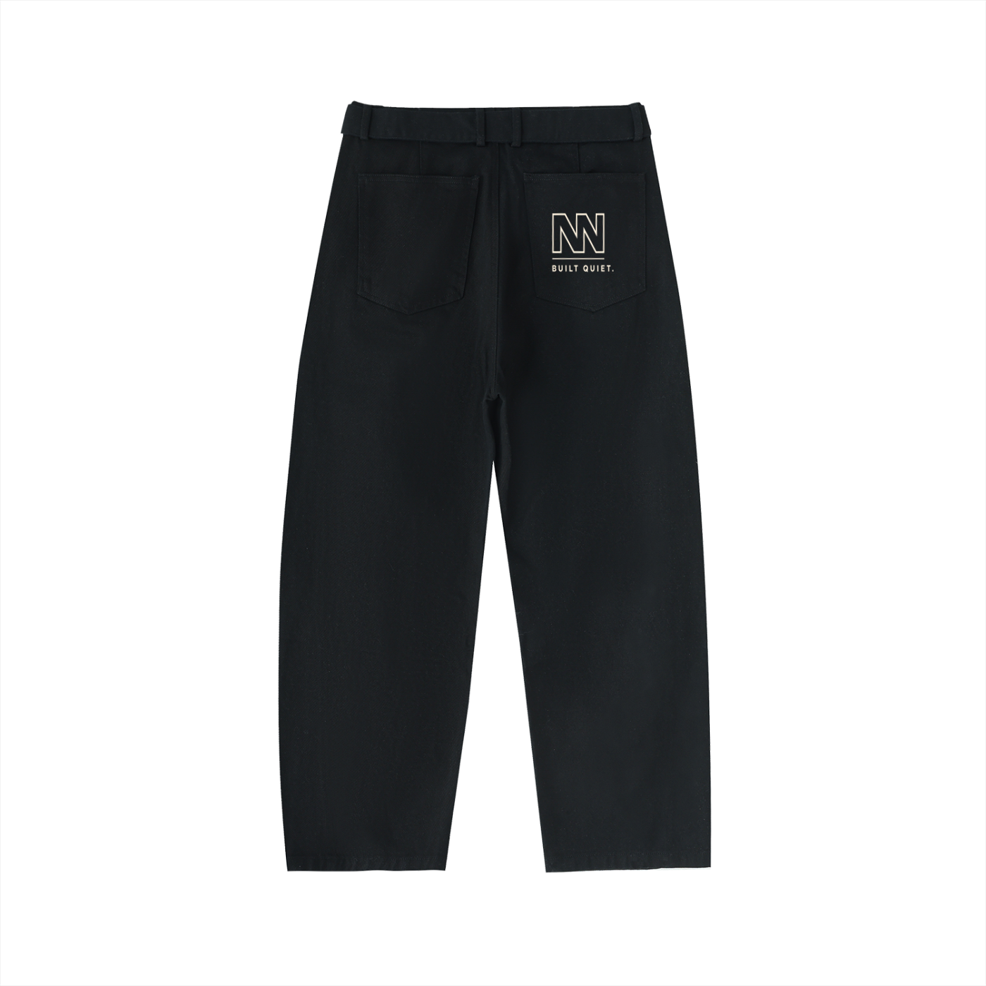 NO NOISE™ Belted Barrel-Leg Chino Pants — Black