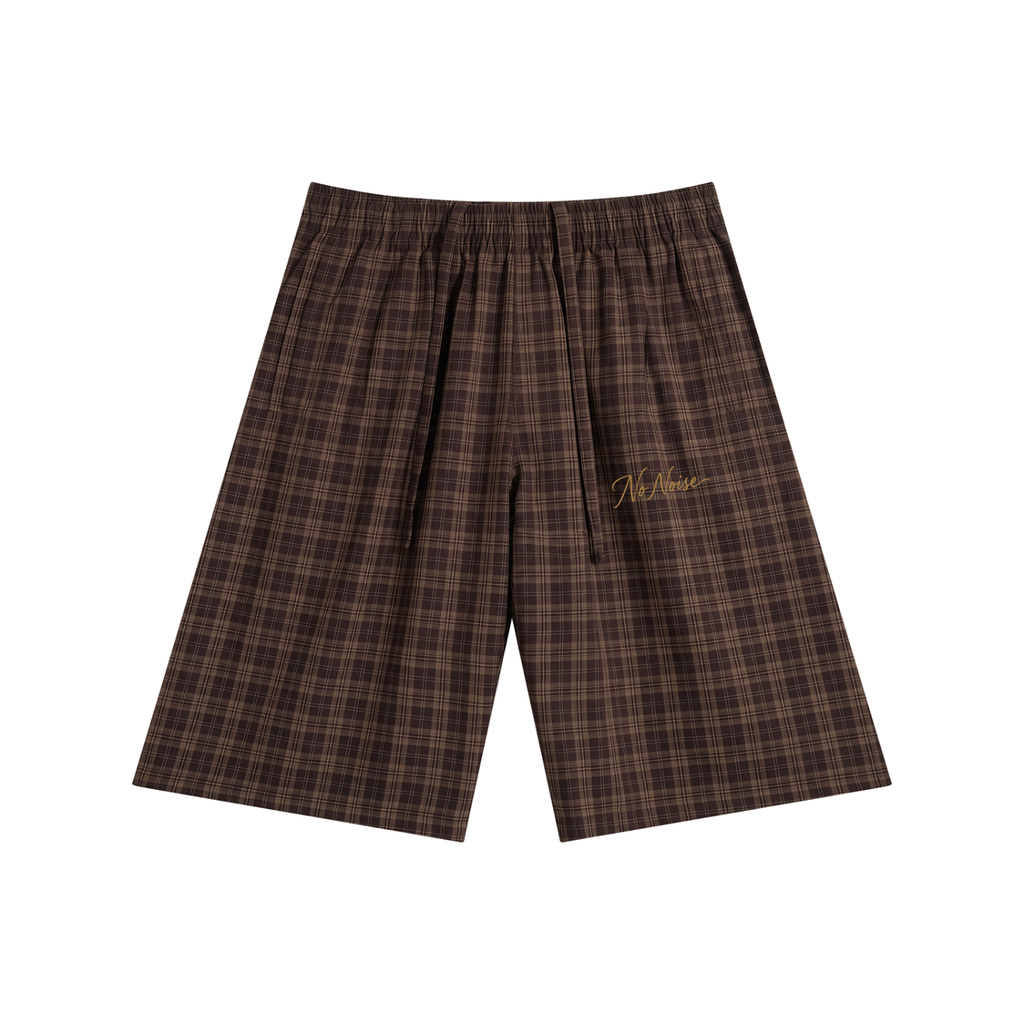Wide-leg plaid shorts in Red Plaid, front view, showing the elastic waist and straight hems.
