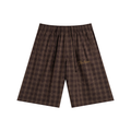 Wide-leg plaid shorts in Red Plaid, front view, showing the elastic waist and straight hems.