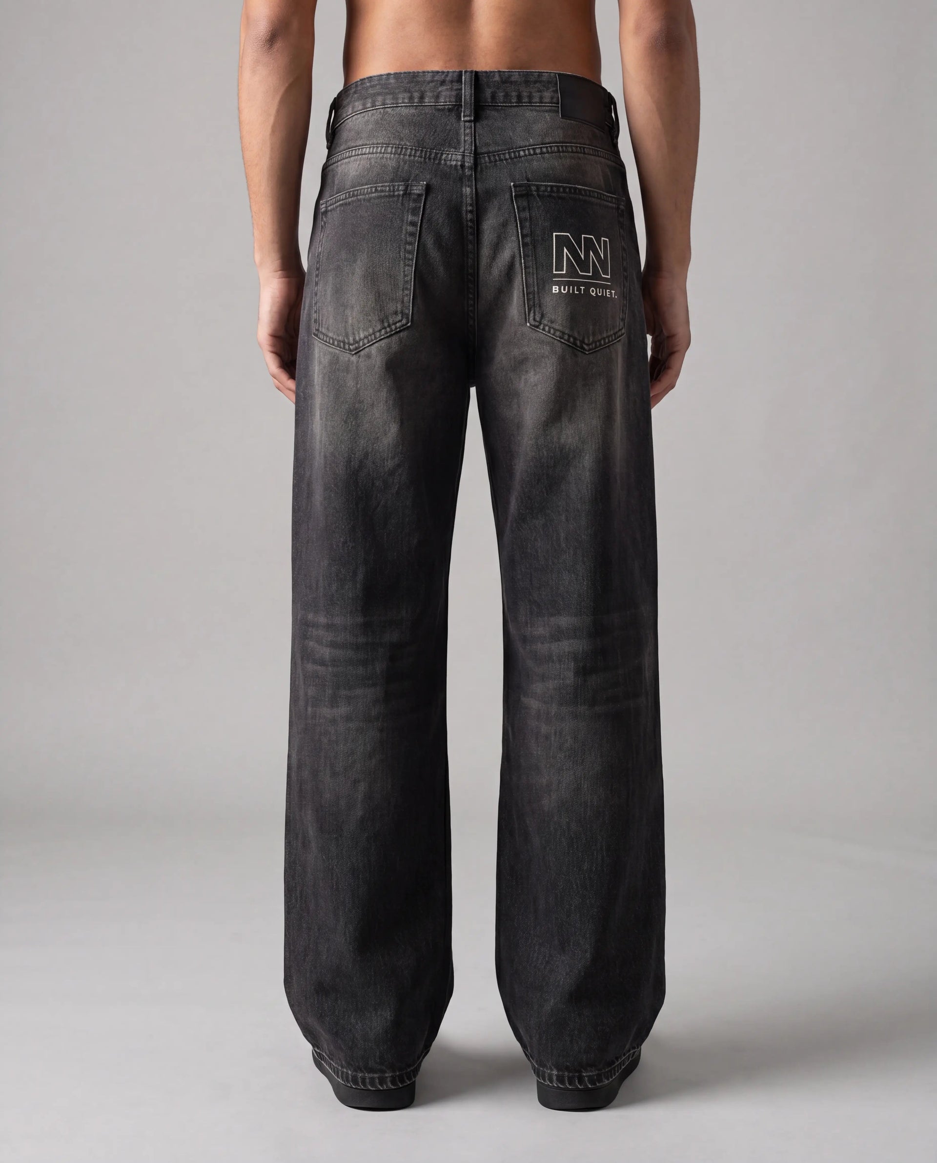 NO NOISE™ Built Quiet Jean — Black Wash, back view
