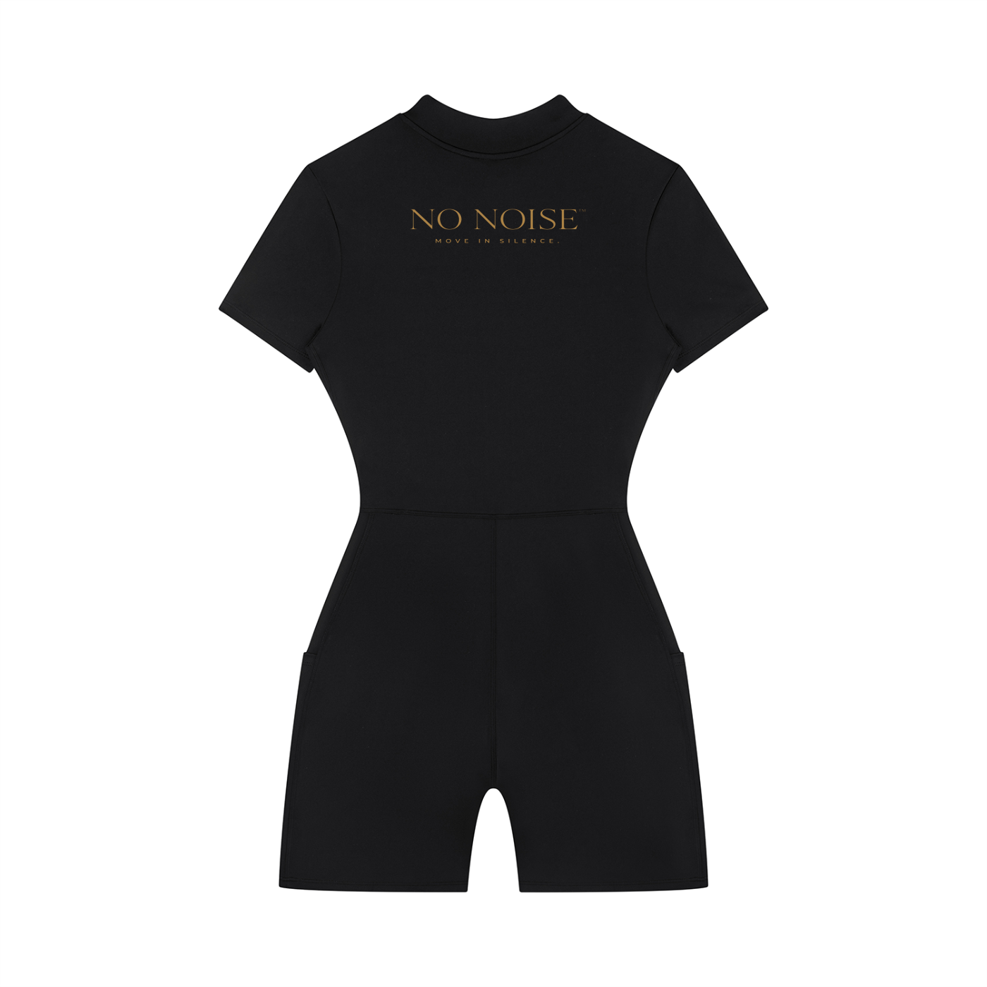NO NOISE™ Motion Quarter-Zip Short Sleeve in black — performance stretch knit, athletic fit — back view