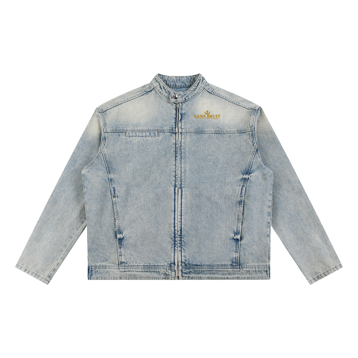 NO NOISE™ Sans Bruit moto denim jacket in vintage wash — front view