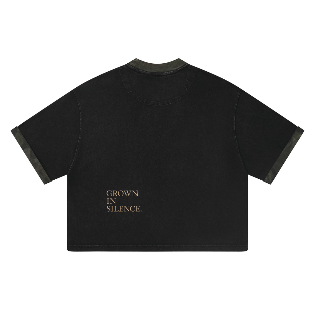 NO NOISE™ Mineral Wash Boxy Panel Tee — Gray Camo
