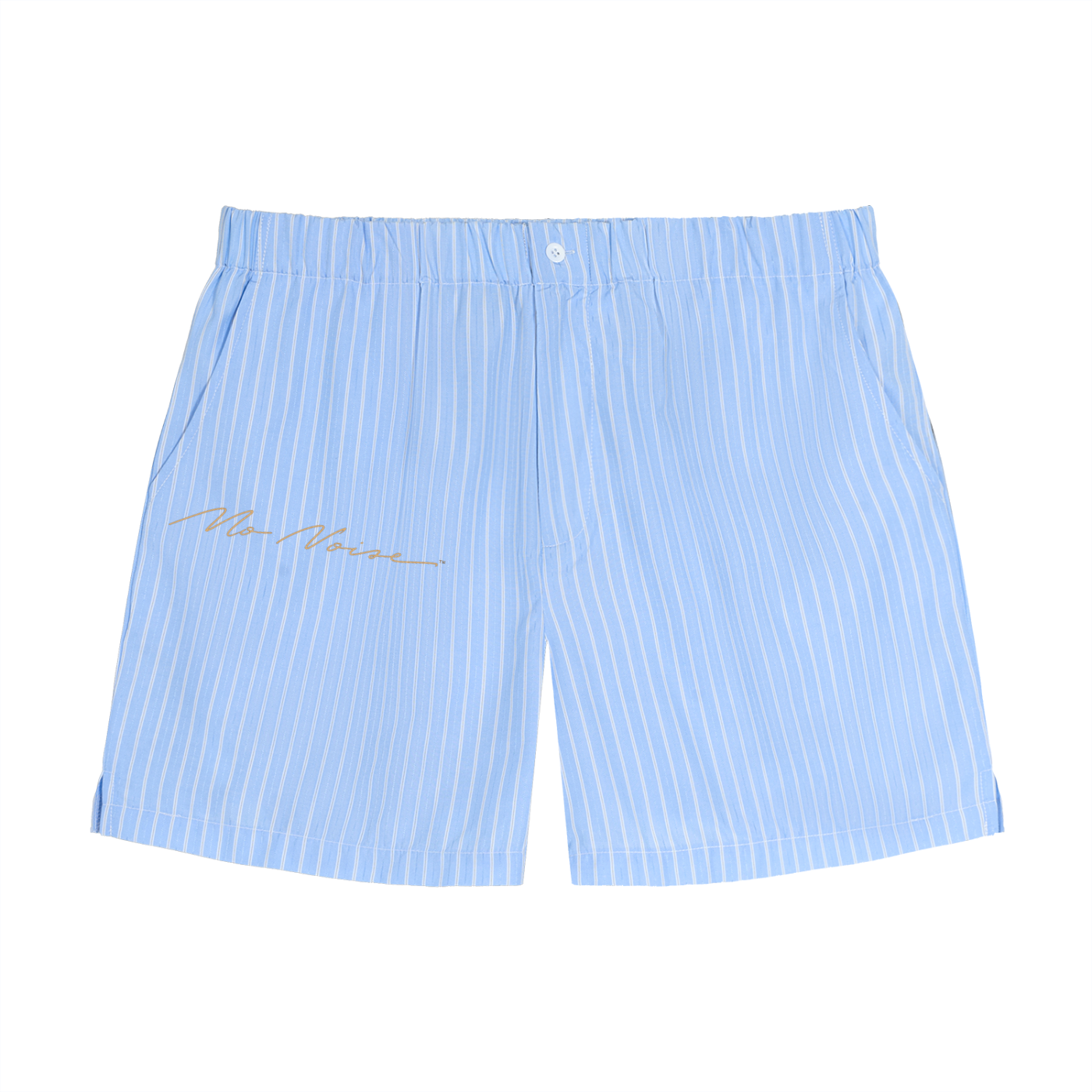 NO NOISE™ The Quiet Signature Short — Powder Blue, front view, elasticated waist and side pockets