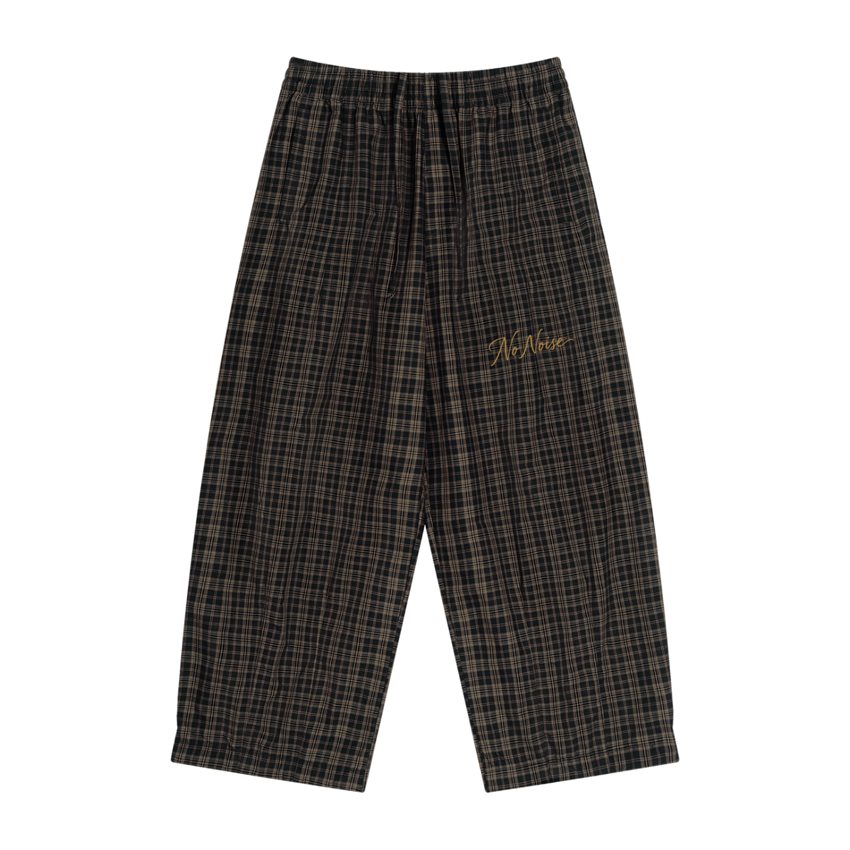 Wide-leg plaid pants in Black Plaid, front view, showing the elastic waist and straight hems.
