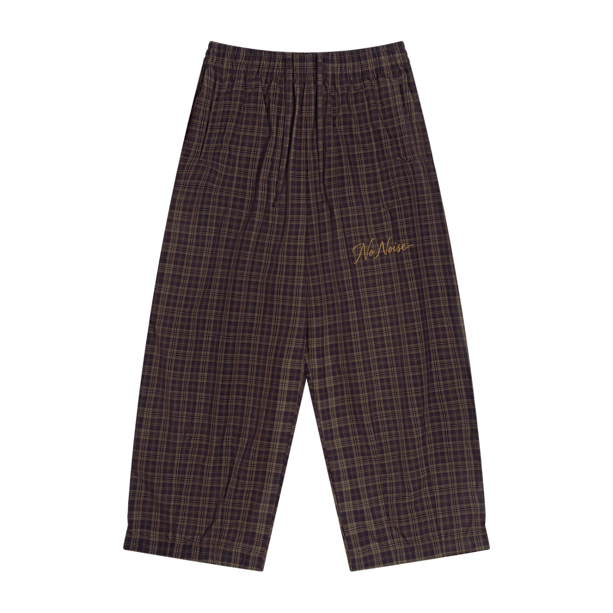 Wide-leg plaid pants in Red Plaid, front view, showing the elastic waist and straight hems.