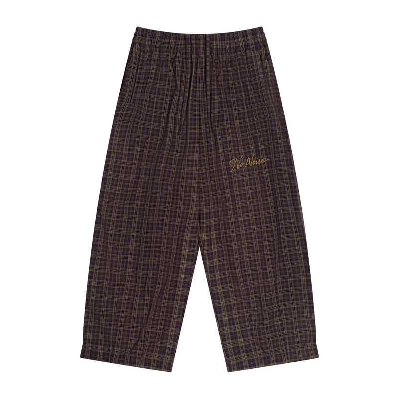 Wide-leg plaid pants in Red Plaid, front view, showing the elastic waist and straight hems.